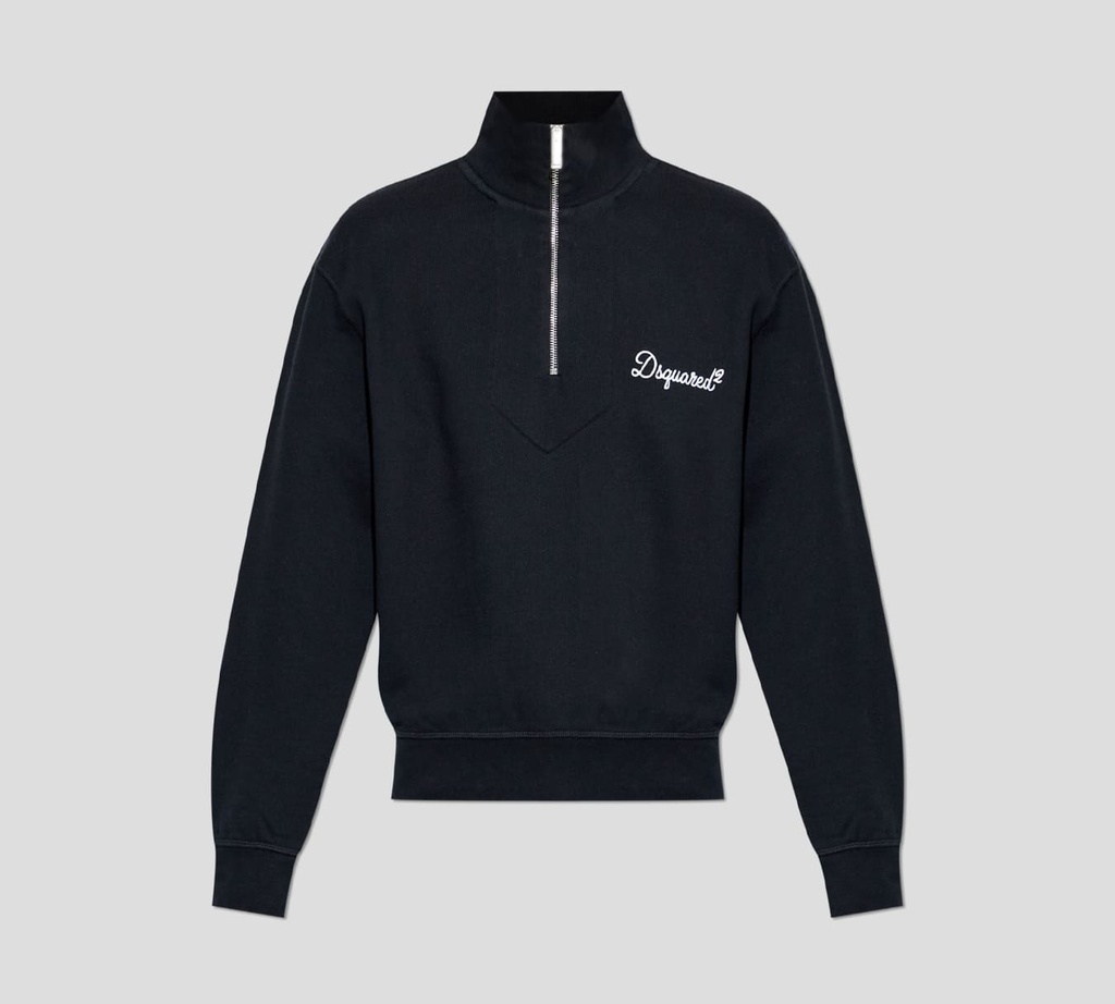 Dsquared2 - SWEATER NEGRO DE CUELLO ALTO Y CIERRE FRONTAL CON LOGO BORDADO