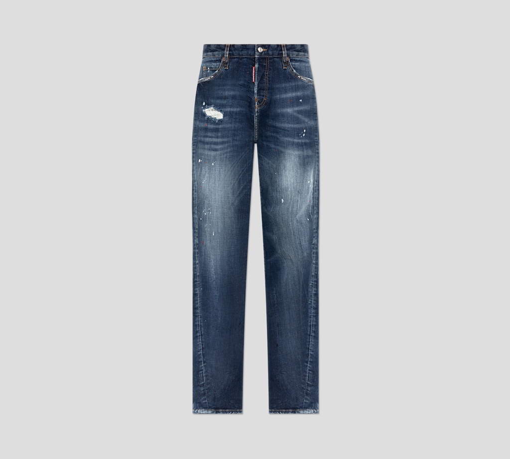 Dsquared2 - JEANS DENIM AZUL CON MANCHAS DE PINTURA Y COSTURA EN CURVA