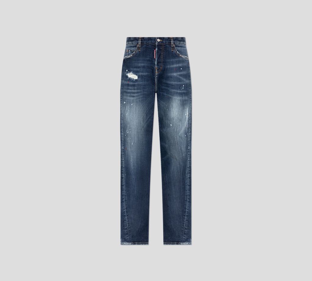 Dsquared2 - JEANS DENIM AZUL CON MANCHAS DE PINTURA Y COSTURA EN CURVA
