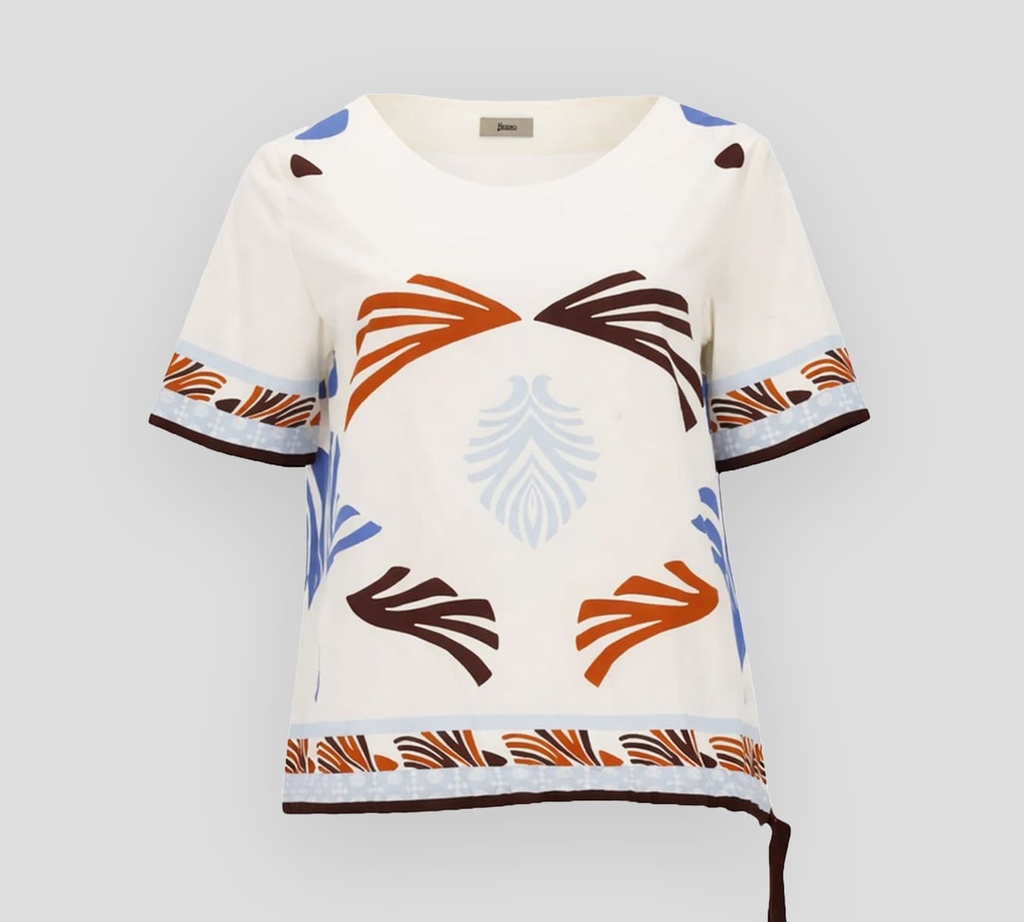 Herno - BLUSA BLANCA CON ESTAMPADO DE HOJAS DE PALMERAS