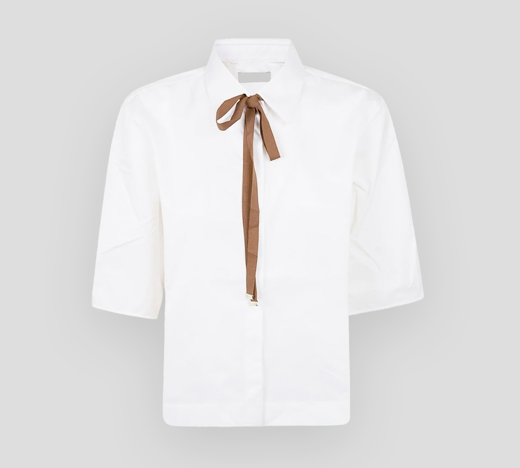 Herno - CAMISA BLANCA MANGA CORTA CON CINTA EN CUELLO