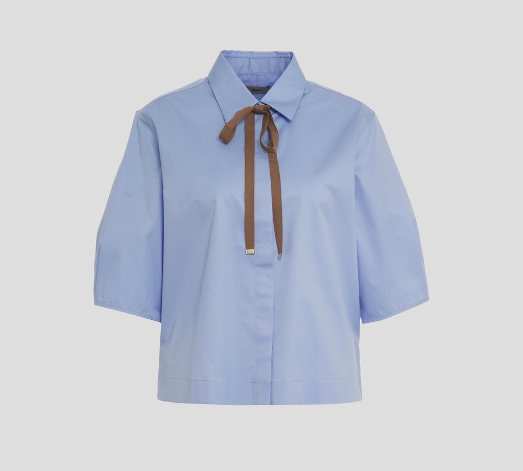 Herno - CAMISA AZUL MANGA CORTA CON CINTA EN CUELLO