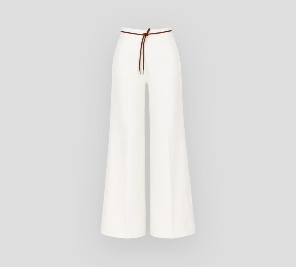 Herno - PANTALÓN BLANCO CREMA STRESS Y CORDÓN MARRON