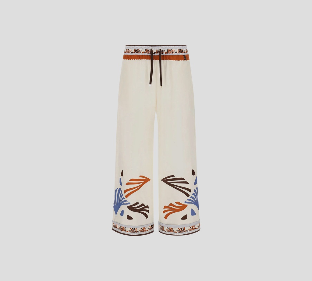 Herno - PANTALON BLANCO CON ESTAMPADO DE PALMERAS
