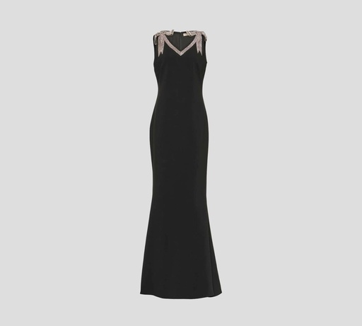 [15580-000219] Elie Saab - VESTIDO LARGO EN CREPÉ CON LAZOS EN PEDRERÍA SOBRE HOMBROS