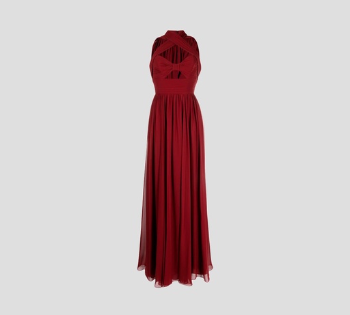 [15631-2124] Elie Saab - VESTIDO LARGO DE SEDA CON CAPUCHA Y CRUCE SOBRE EL BUSTO