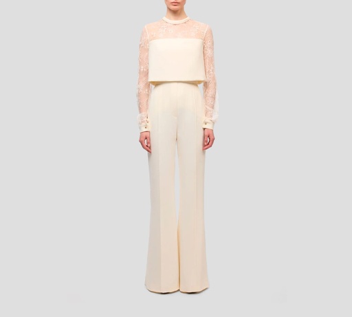 [15646-1994] Elie Saab - ENTERIZO DE CREPÉ CON ENCAJE SOBRE EL TOP