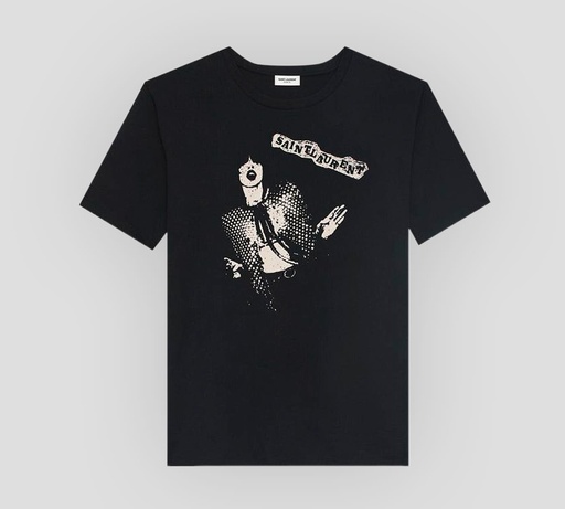 Saint Laurent - FRANELA CUELLO REDONDO CON ESTAMPADO FRONTAL