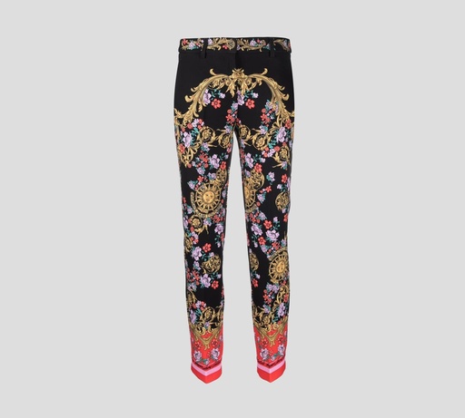 Versace Jeans Couture - PANTALÓN DE VESTIR CORTE CLÁSICO CON ESTAMPADO GARLAND FLOREADO Y RUEDOS ROJOS