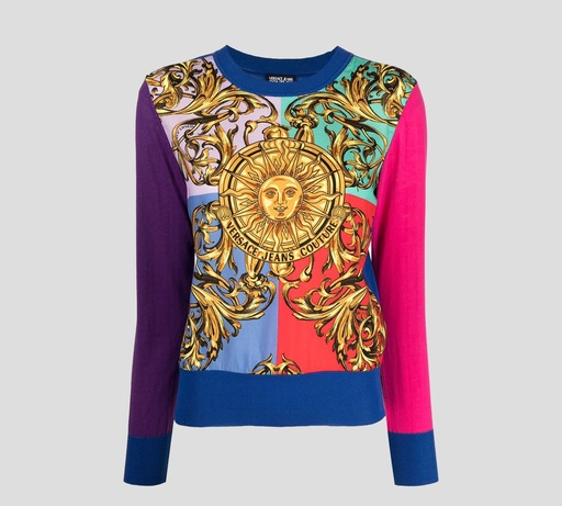 Versace jeans Couture - SWEATER DE PUNTO MULTICOLOR CON ESTAMPADO GARLAND FRONTAL