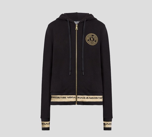 [72HAIT04-CF01T-G89] Versace Jeans Coture - HOODIE CON CIERRE FRONTAL DORADO Y MAXILOGO SOBRE LA ESPALDA