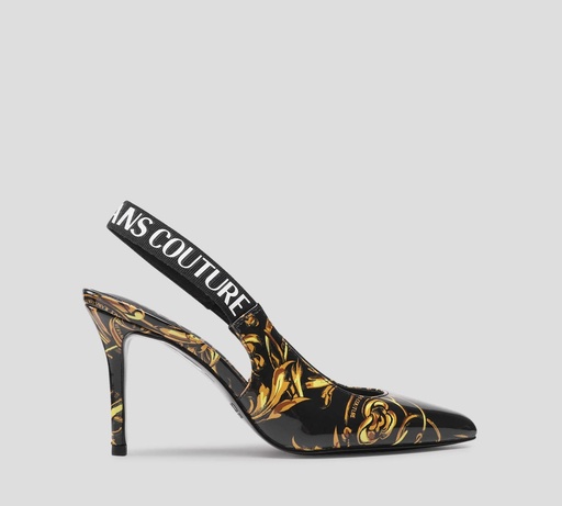 Versace Jeans Couture - STILETTO MULES PATENTES CON ESTAMPADO GARLAND Y BANDA ELÁSTICA AL TALÓN