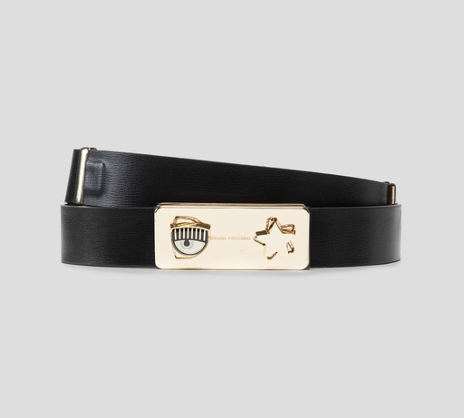 [73SB6F06-ZP065-899] Chiara Ferragni - CINTURÓN CON HEBILLA RECTANGULAR DORADA DE OJO Y ESTRELLA