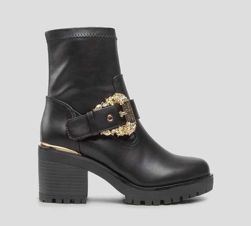 Versace Jeans Couture - BOTAS DE CUERO CON HEBILLA DORADA LATERAL Y TACÓN GRUESO