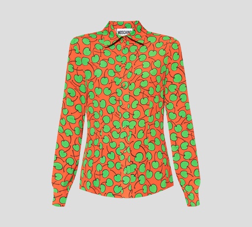 Moschino - BLUSA MANGA LARGA ABOTONADA CON ESTAMPADO DE CEREZAS VERDES
