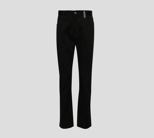 Moschino - PANTALÓN DE GABARDINA CORTE CLÁSICO CON PLACA METÁLICA SOBRE TRABILLA