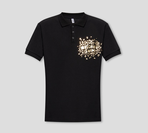Moschino - POLO CON ESTAMPADO DE ANIMAL PRINT EN DORADO SOBRE EL PECHO