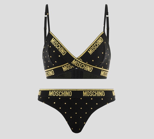Moschino - CONJUNTO DE ROPA INTERIOR CON ESTAMPADO DE PUNTOS DORADOS Y BANDAS ELÁSTICAS