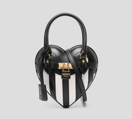 [A7485-8008-3555] Moschino - CARTERA DE MANO EN FORMA DE CORAZÓN "BLACK & WHITE"