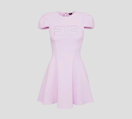 [AB07121E2-V320-420] Elisabetta Franchi - VESTIDO CORTE A CON MANGAS CORTAS ABULLONADAS