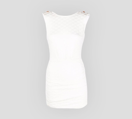 [AB09421E2-V390-360] Elisabetta Franchi - VESTIDO CORTE RECTO Y SIN MANGAS CON CADENA SOBRE LA ESPALDA