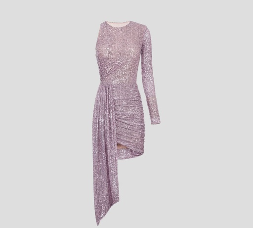 [AB17622E2-V440-420] Elisabetta Franchi - VESTIDO CORTO Y ASIMÉTRICO CON DRAPEADO Y LENTEJUELAS