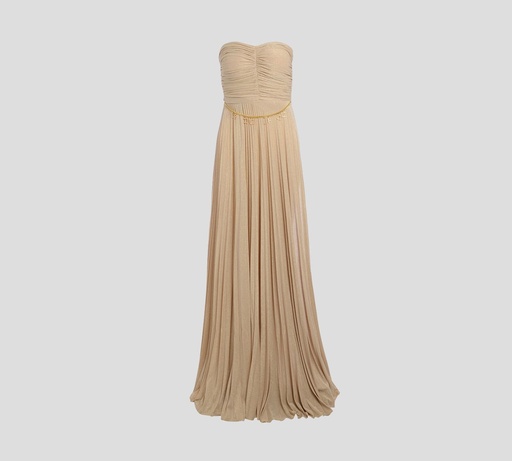 [AB25627E2-V660-260] Elisabetta Franchi - VESTIDO DE GALA STRAPLESS BRILLANTE CON DETALLE DE CADENA