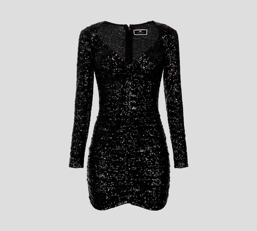 Elisabetta Franchi - VESTIDO CORTO DE LENTEJUELAS CON FRUNCIDO FRONTAL