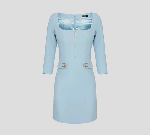 [AB32931E2-V350-016] Elisabetta Franchi - VESTIDO CORTO CON CIERRE FRONTAL DORADO Y MANGAS 3/4