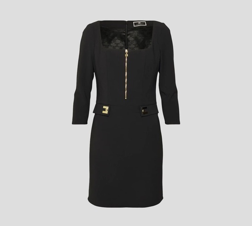 Elisabetta Franchi - VESTIDO CORTO CON CIERRE FRONTAL DORADO Y MANGAS 3/4