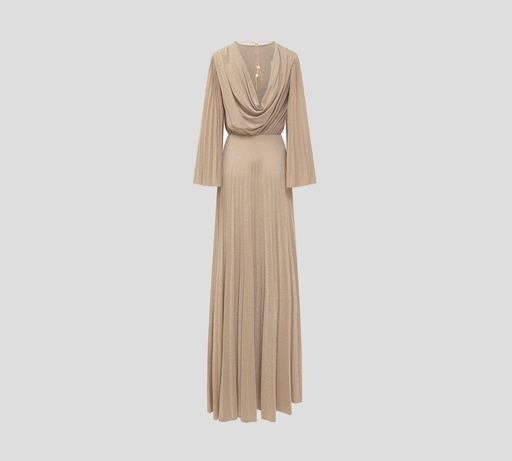 [AB44232E2-V620-181] Elisabetta Franchi - VESTIDO DE GALA BRILLANTE CON ESCOTE DE ESPALDA DRAPEADO COLGANTE