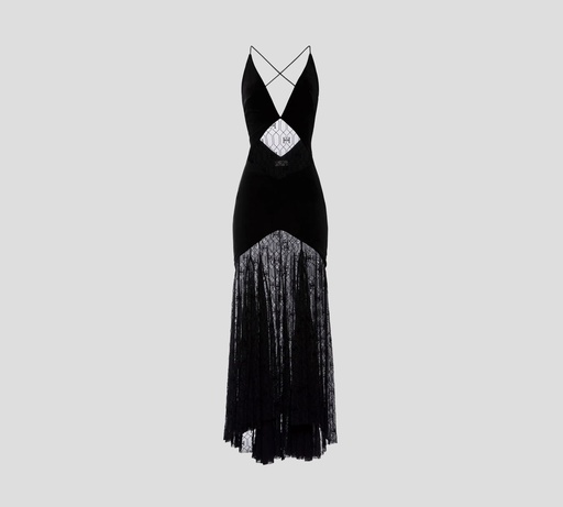 [AB50637E2-V720-110] Elisabetta Franchi - VESTIDO LARGO CORTE DE SIRENA EN TERCIOPELO Y TUL 