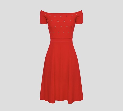 Elisabetta Franchi - VESTIDO CORTE "A" CON BROCHES DE PLATA SOBRE EL PECHO