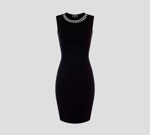 Elisabetta Franchi - VESTIDO CEÑIDO DE PUNTO CON COLLAR EN PIEDRAS DE VIDRIO