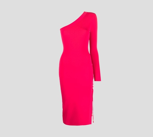 [AM91B32E2-V480-560] Elisabetta Franchi - VESTIDO DE PUNTO ASIMÉTRICO CON TRENZADO LATERAL
