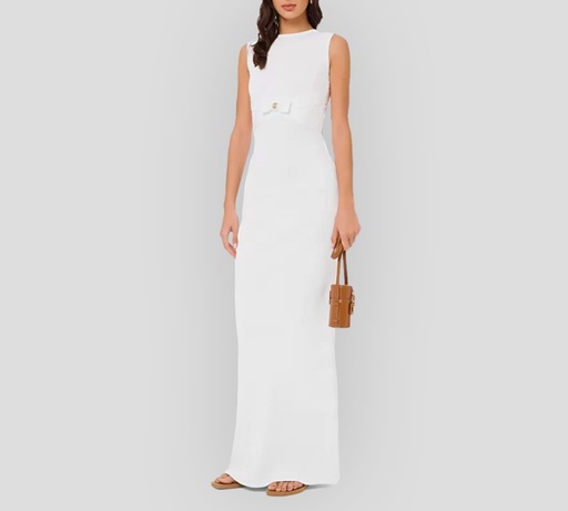 [AM98G22E2-V420-360] Elisabetta Franchi - VESTIDO LARGO DE PUNTO CON CINTURÓN ELÁSTICO INCORPORADO