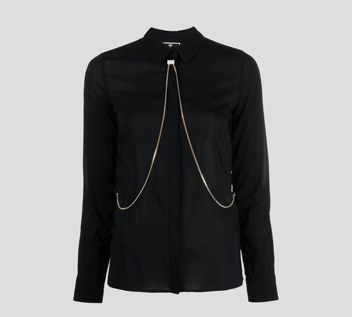 Elisabetta Franchi - BLUSA MANGA LARGA CON CADENA DORADA FRONTAL