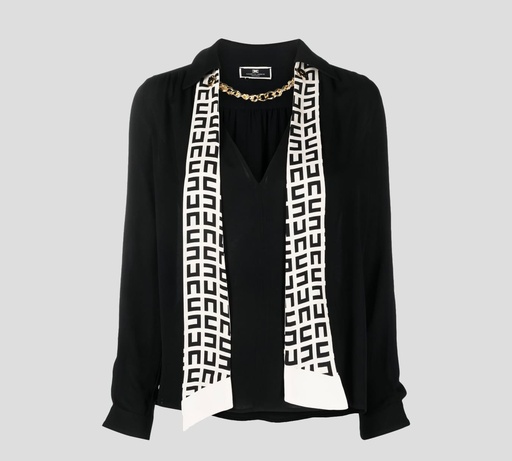 Elisabetta Franchi - BLUSA MANGA LARGA CON BUFANDA Y CADENA