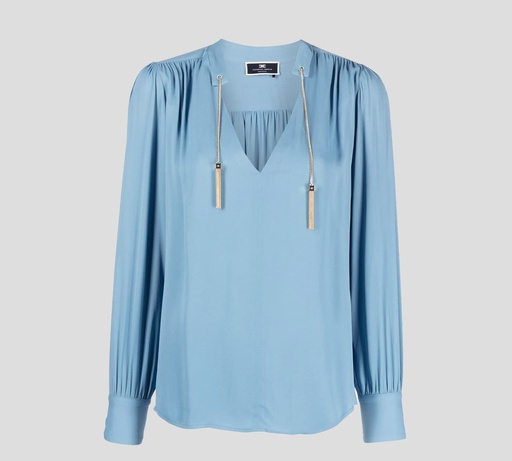 [CA00531E2-V320-016] Elisabetta Franchi - BLUSA MANGA LARGA CON CUELLO "V" Y DETALLE DE CADENA