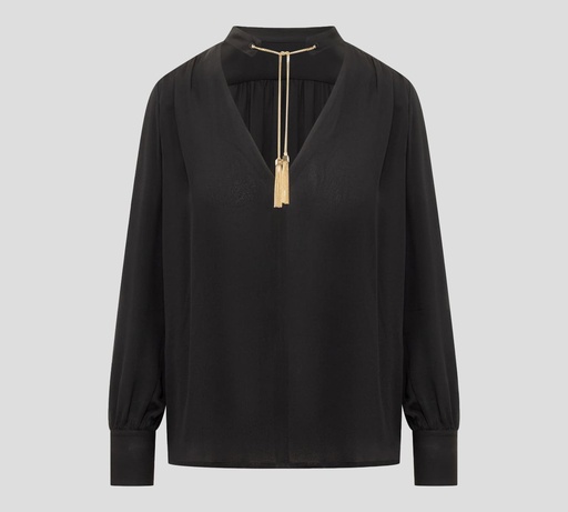 Elisabetta Franchi - BLUSA MANGA LARGA CON CUELLO "V" Y DETALLE DE CADENA