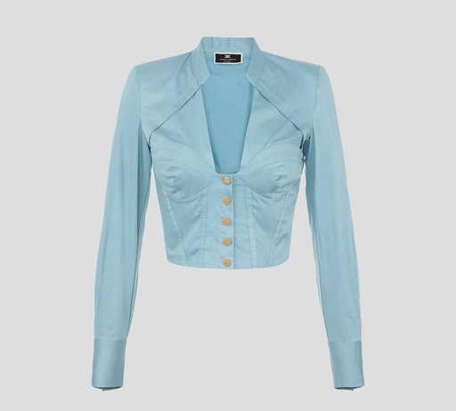 [CA00731E2-V400-016] Elisabetta Franchi - TOP MANGA LARGA CON ESCOTE DE BUSTIER Y BOTONES