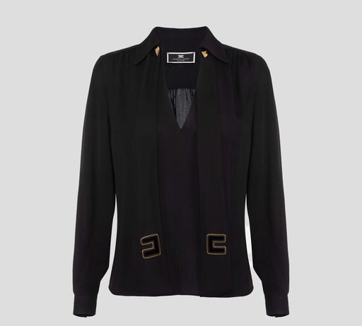 [CA00736E2-V400-110] Elisabetta Franchi - BLUSA MANGA LARGA ABOTONADA CON BUFANDA Y LOGO