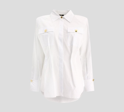 Elisabetta Franchi - BLUSA OVERSIZE OXFORD CON PLIEGUES Y BOTONES DORADOS
