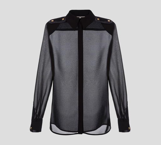 Elisabetta Franchi - BLUSA MANGA LARGA TRANSLÚCIDA CON APLIQUES METÁLICOS