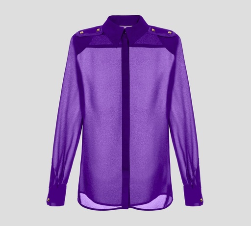 Elisabetta Franchi - BLUSA MANGA LARGA TRANSLÚCIDA CON APLIQUES METÁLICOS