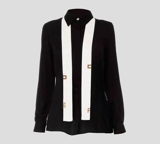 Elisabetta Franchi - BLUSA SEMITRANSLÚCIDA CON BUFANDA TIPO CORBATA