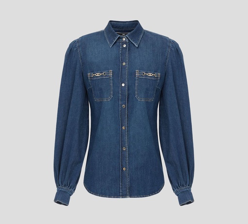 Elisabetta Franchi - CAMISA DE DENIM CON MANGA LARGA ABULLONADA