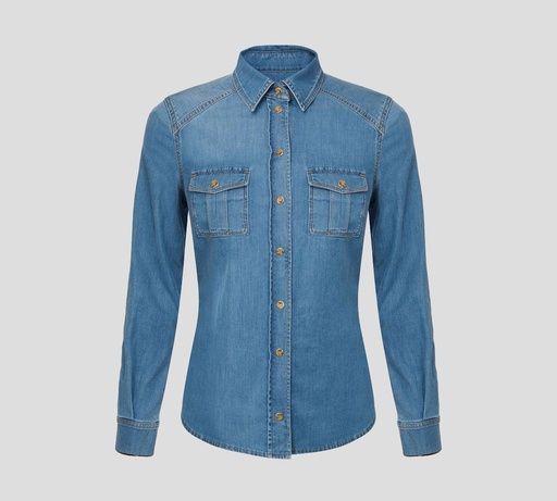 Elisabetta Franchi - CAMISA DE DENIM MANGA LARGA BÁSICA CON DOBLE BOLSILLO