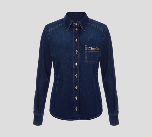 Elisabetta Franchi - CAMISA DE DENIM MANGA LARGA CON APLIQUE DE CADENA