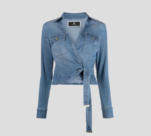 Elisabetta Franchi - TOP MANGA LARGA DE DENIM CRUZADO AL LATERAL